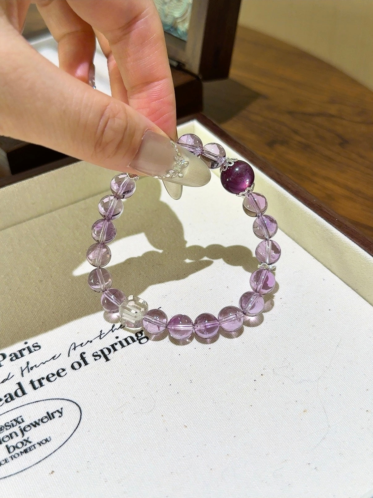 ▫️▪️ Amethyst amethyst mica white crystal cube bracelet
